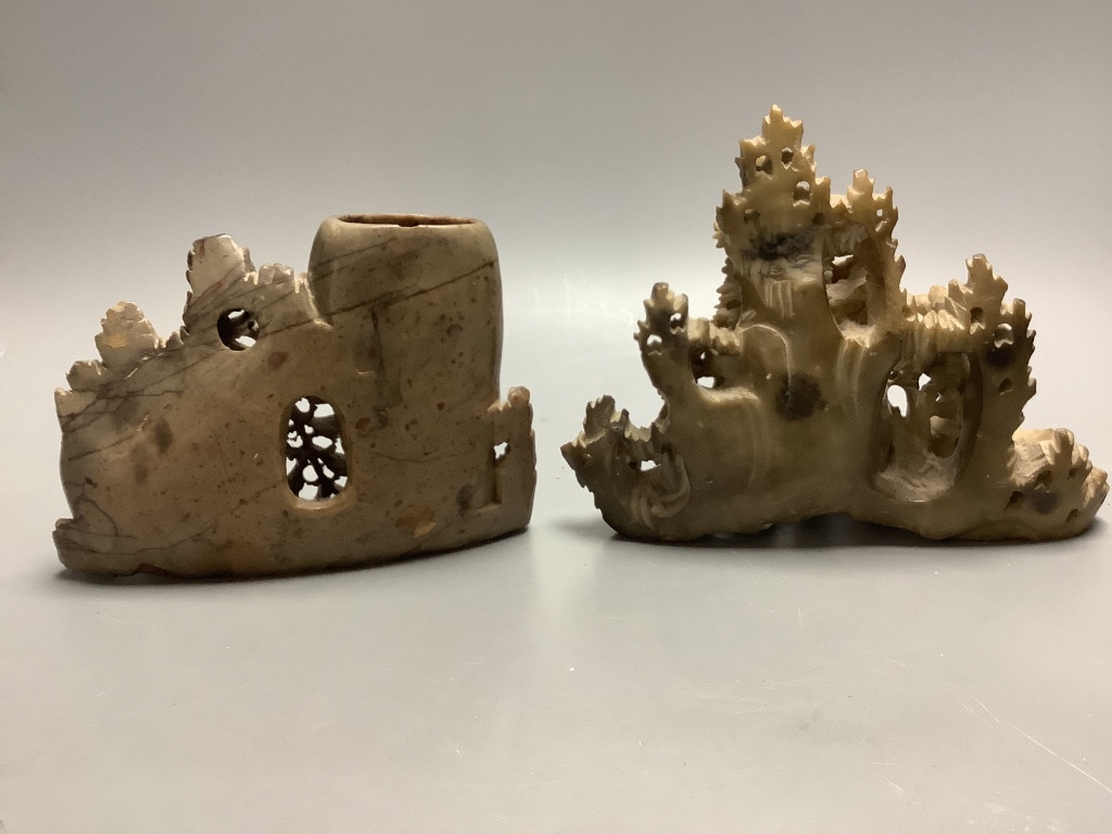 Four Chinese soapstone carvings, H 19.5cm (largest)